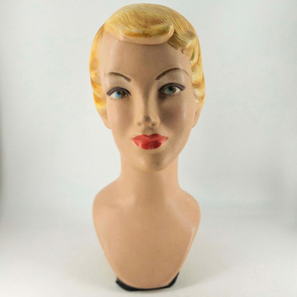 Vintage Store Display blonde Mannequin Head millinery bust 14"